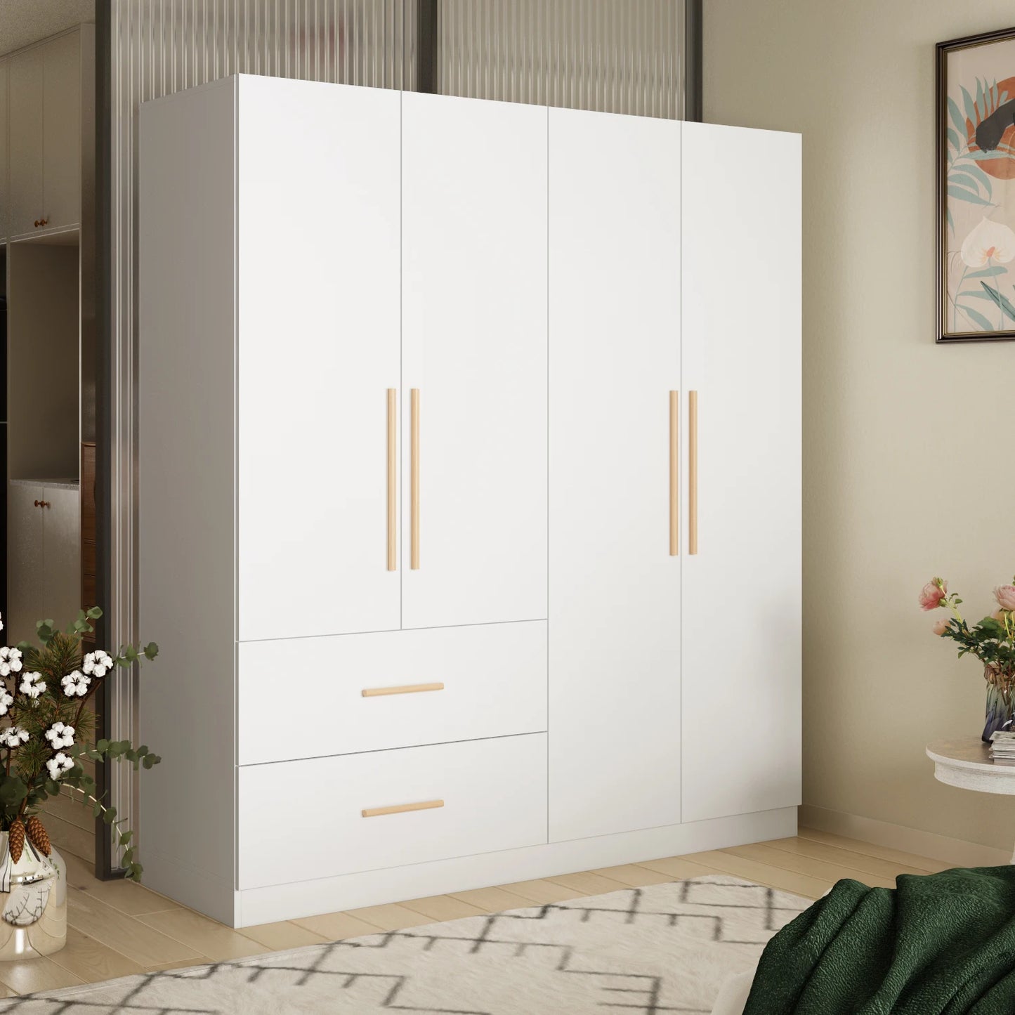 Fufu Gaga Modern Wardrobe Armoire Closet With Drawers White