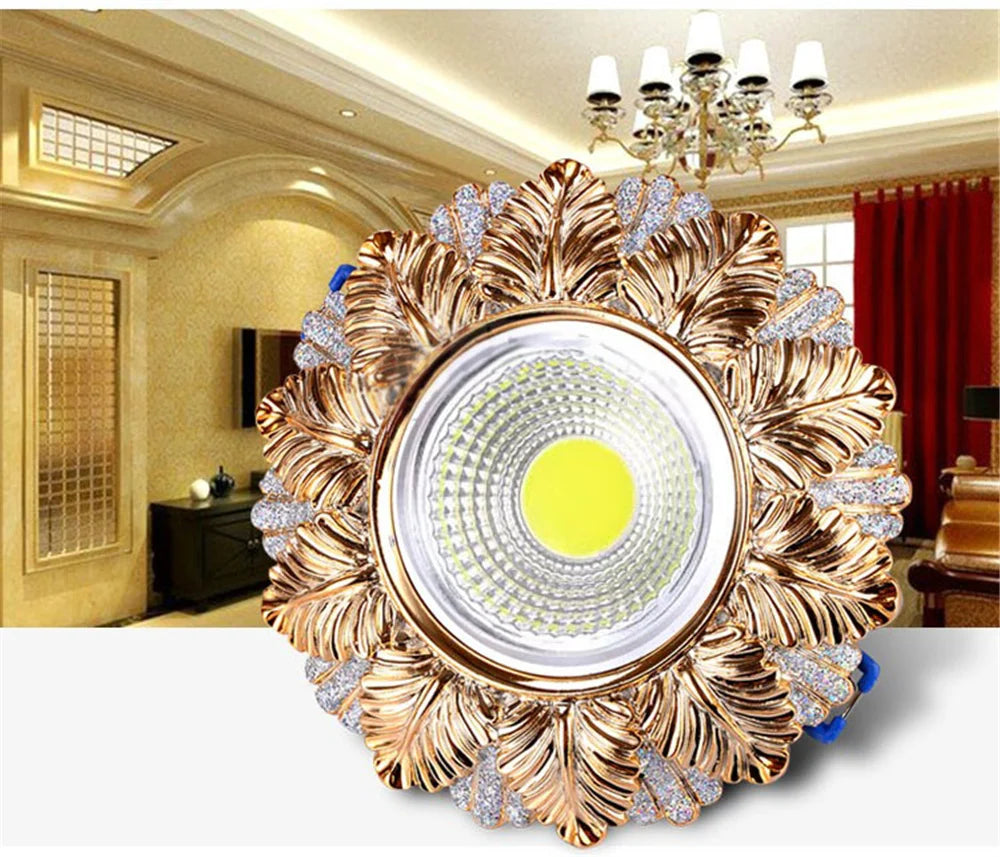 Art Decor Resin Golden Leaf 220 Volts Led Downlight Luxury Indoor Lighting Foyer Corridor Hallway Hotel 5W Retro Recessed Lamp