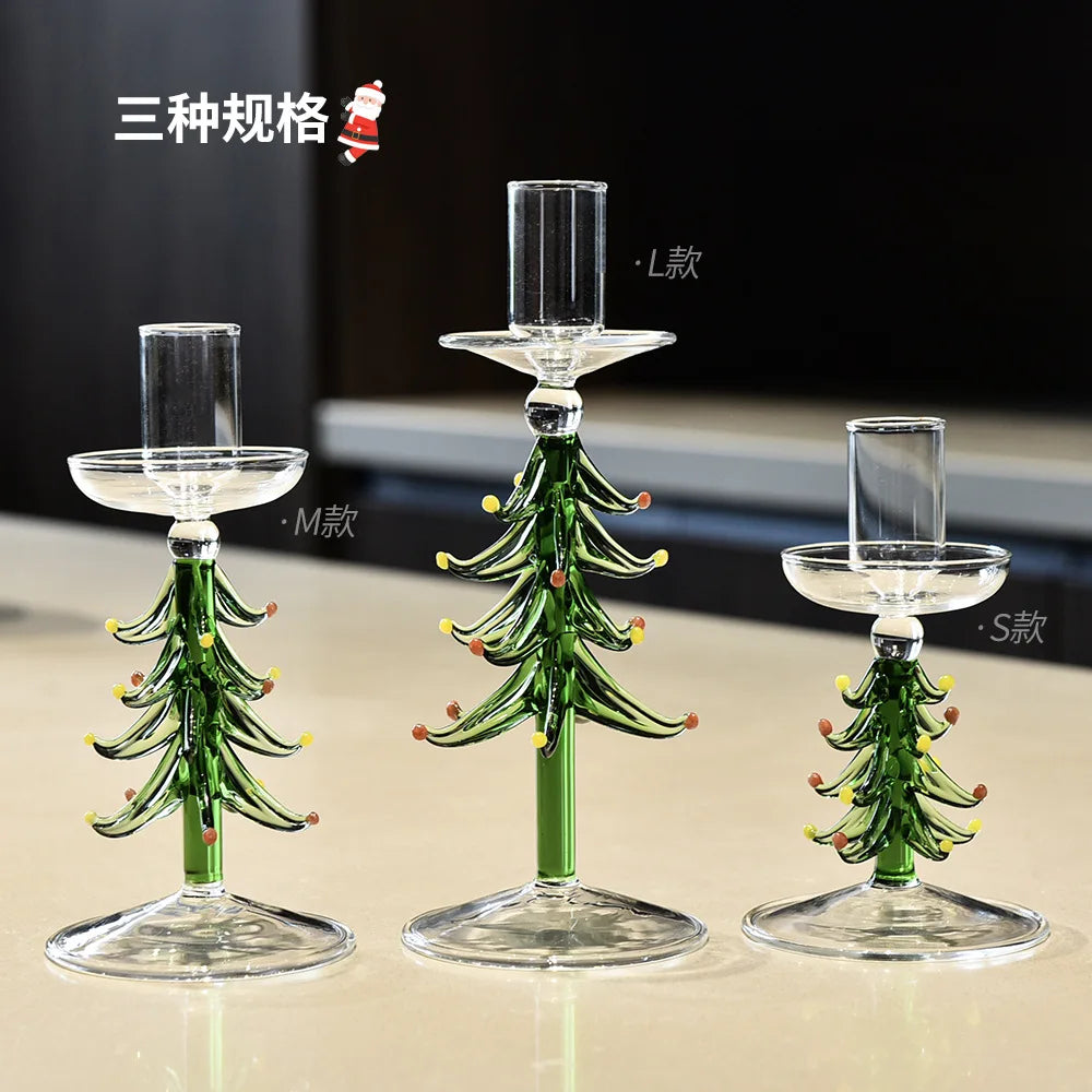 Nordic Christmas Trees Candle Stick Holder Tabletop Glass Borosilicate Candle Holders for Party Birthday Home Decor