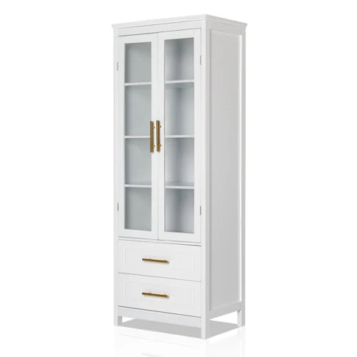 Bathroom Standing Cabinet With Glass Doors And Drawers