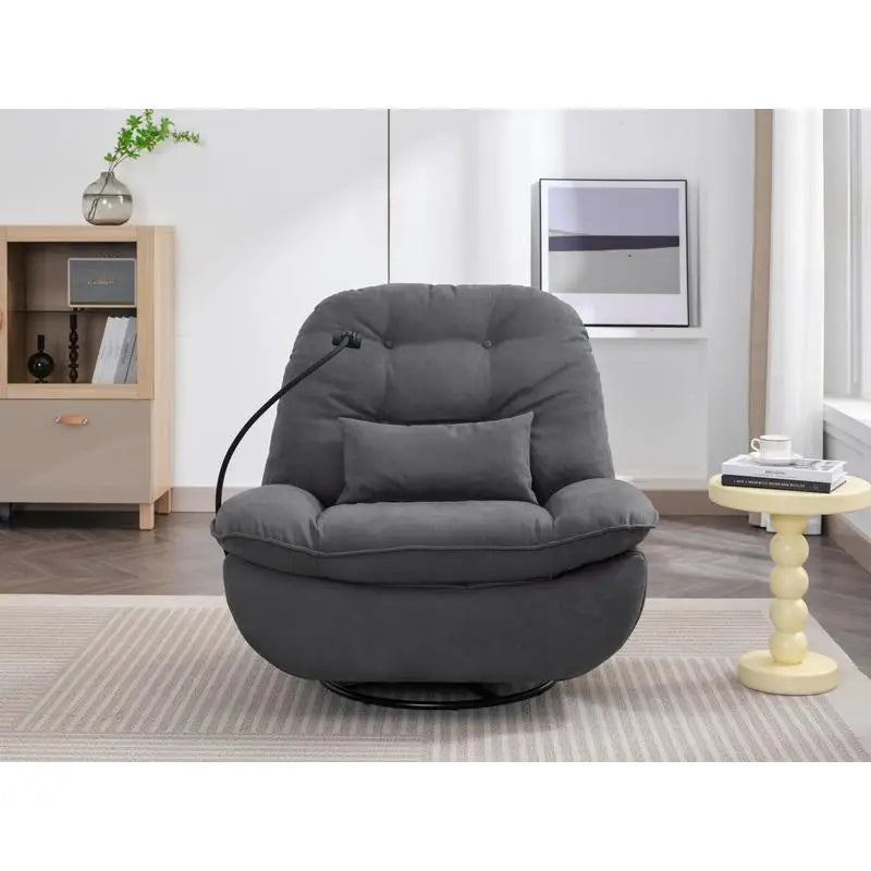 Power Recliner Swivel Glider with USB Charger and Bluetooth Music Player for Gaming, Working, and Leisure - Grey
