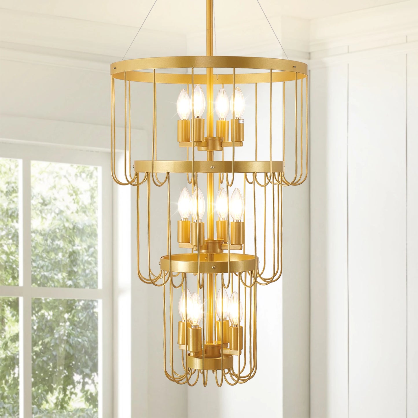 Farmhouse Lantern Tiered Chandelier for Foyer LED Lighting