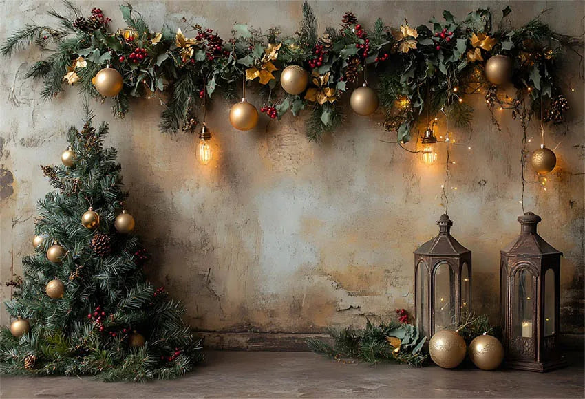 Mehofond Photography Backdrop Green Wall Christmas Trees For Kids Family Holiday Party Window Grunge Background Photo Studio
