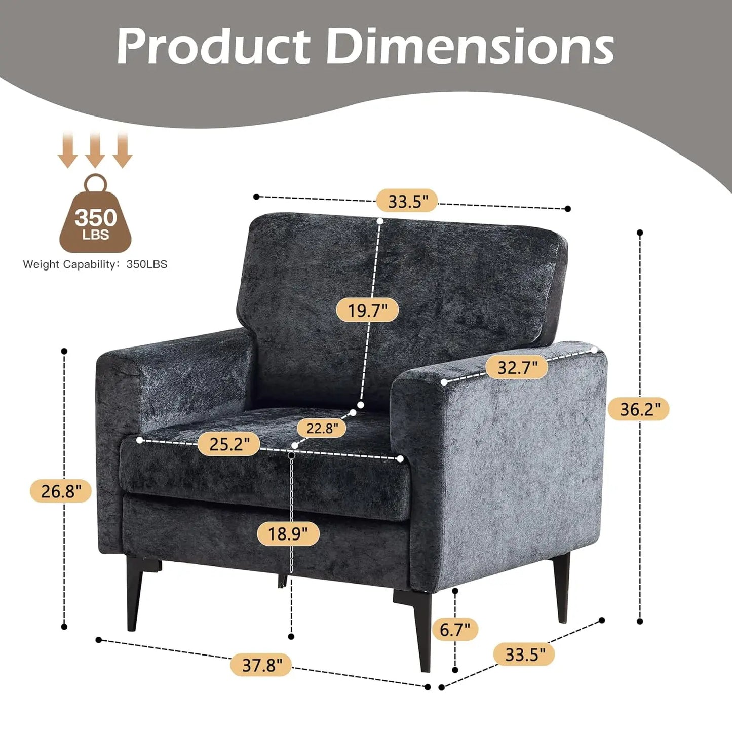 Oversized Chenille Accent Chair, Comfy Armchair for Living Room, Mid-Century Upholstered Reading Single Sofa Chair, Customized