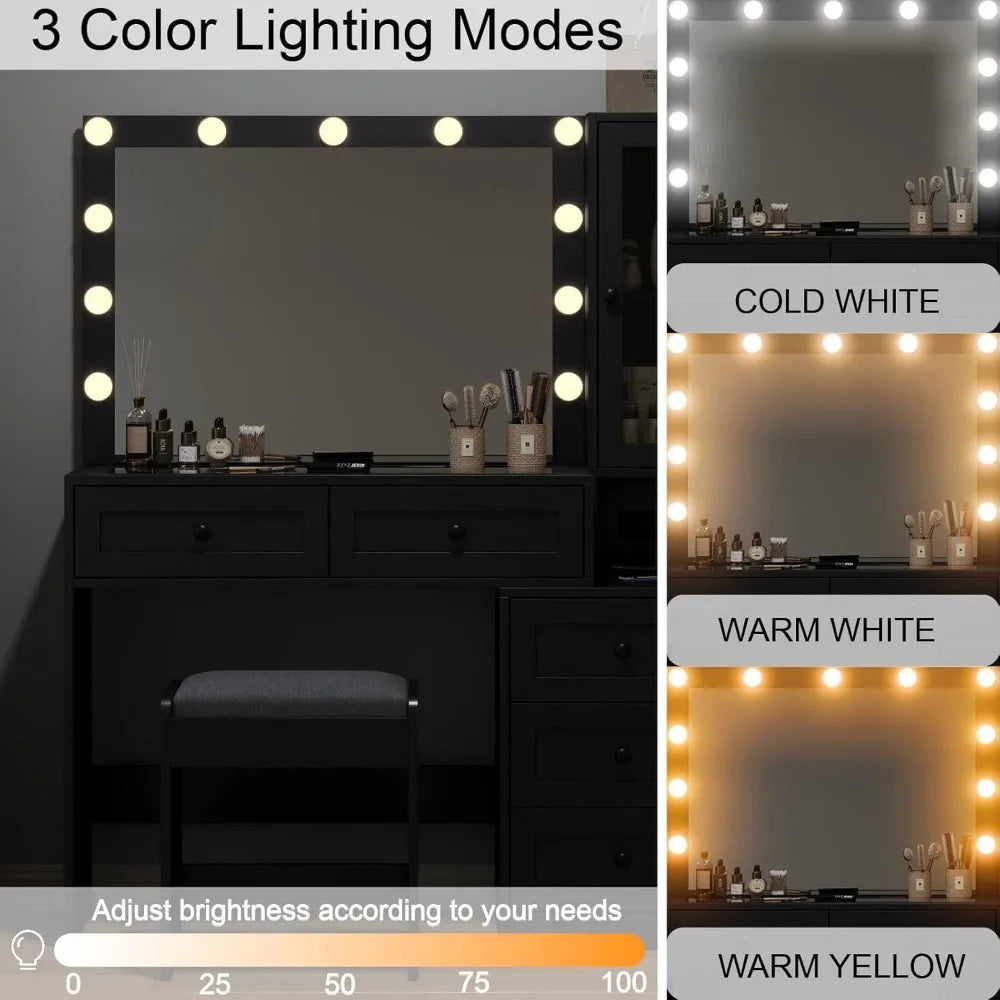 Vanity Desk With Mirror And 11 Lights Modern Makeup Table
