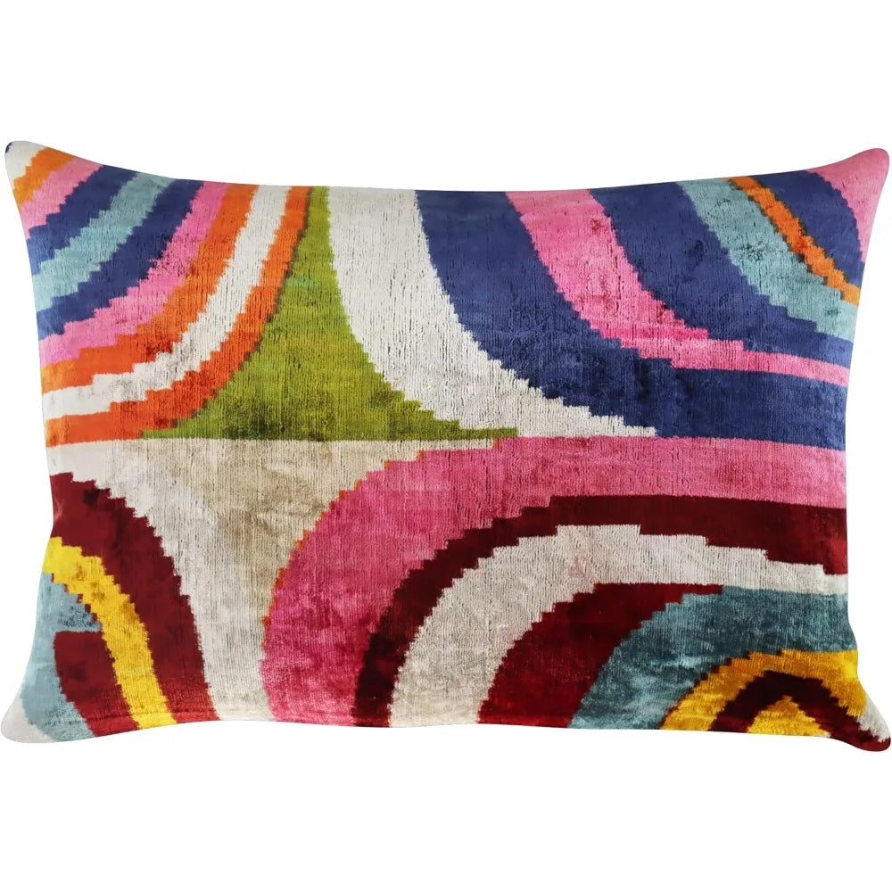 Colorful Silk Velvet Throw Pillow - 16x24 Inches, Naturally Dyed, Decorative Cushion with Down Feather Fill