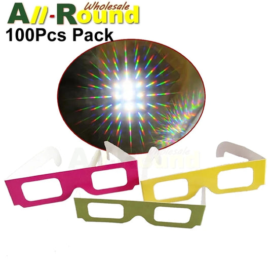 100pcs 3D Diffraction FireworksGlasses, Paper Prism Rave Glasses for Party Festival Concert Halloween Christmas New Year Eve