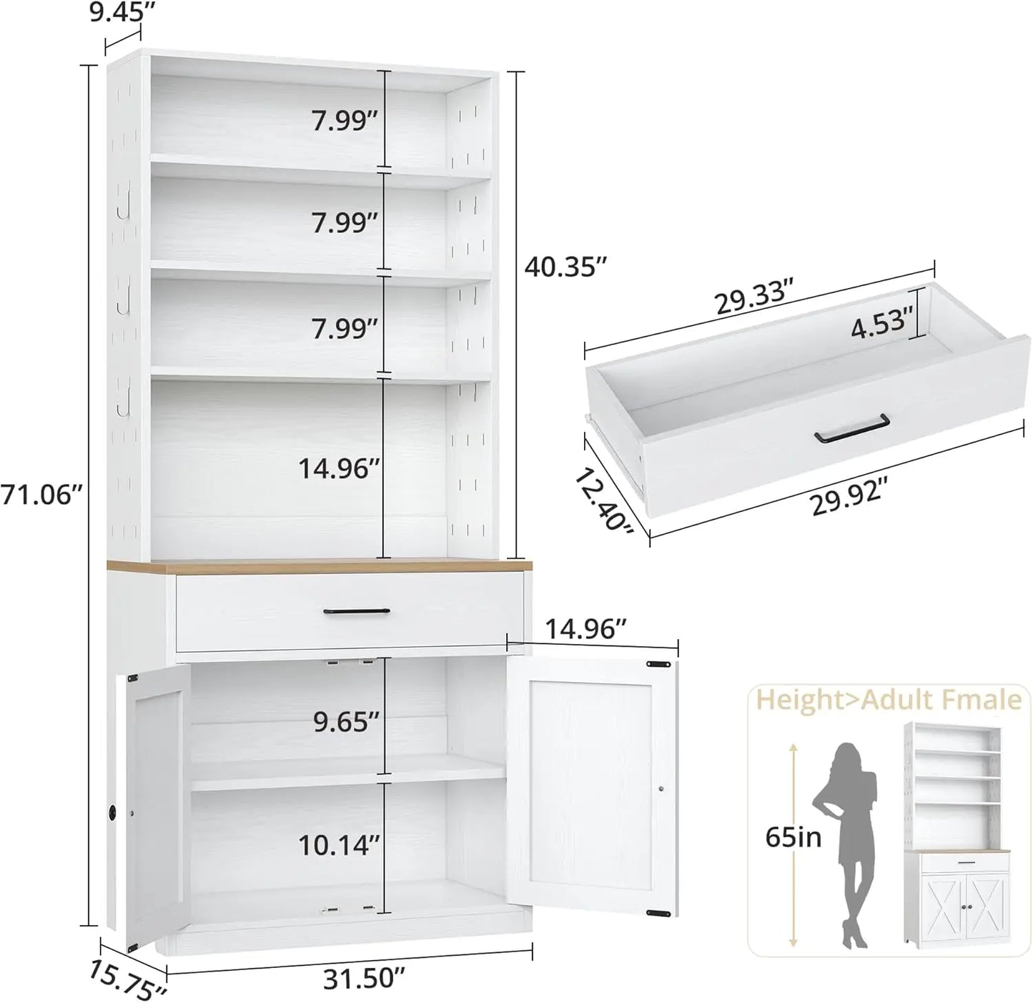 Ironck Bakers Rack With Storage Pegboard 71 Inch Farmhouse