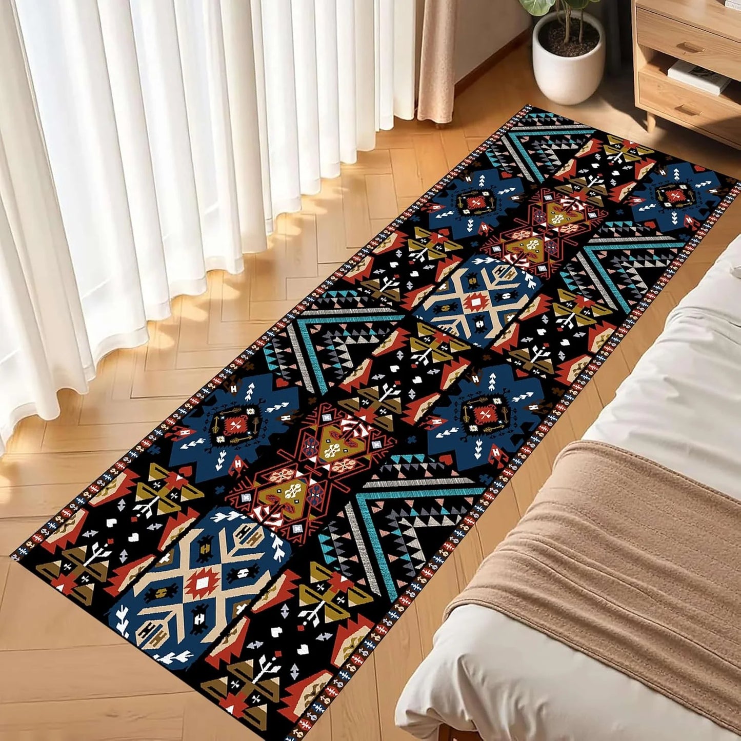 Checkered Print Runner Rug Hallway Floor Mat Modern Trellis Design