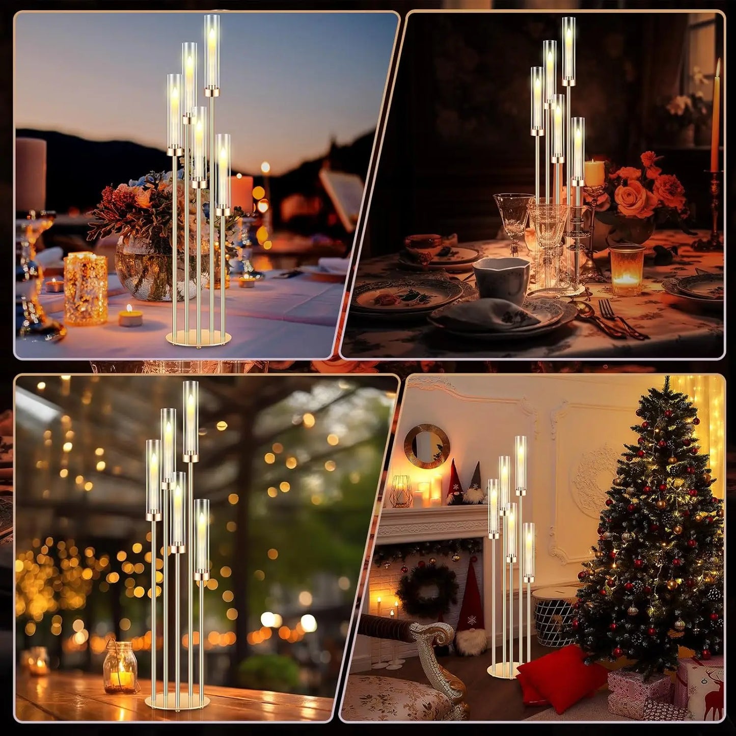 4 Set Floor Candelabra for Wedding 5 Arm 42.5'' Candelabra Centerpieces for Tables Metal Candlestick Set with Acrylic Lampshade