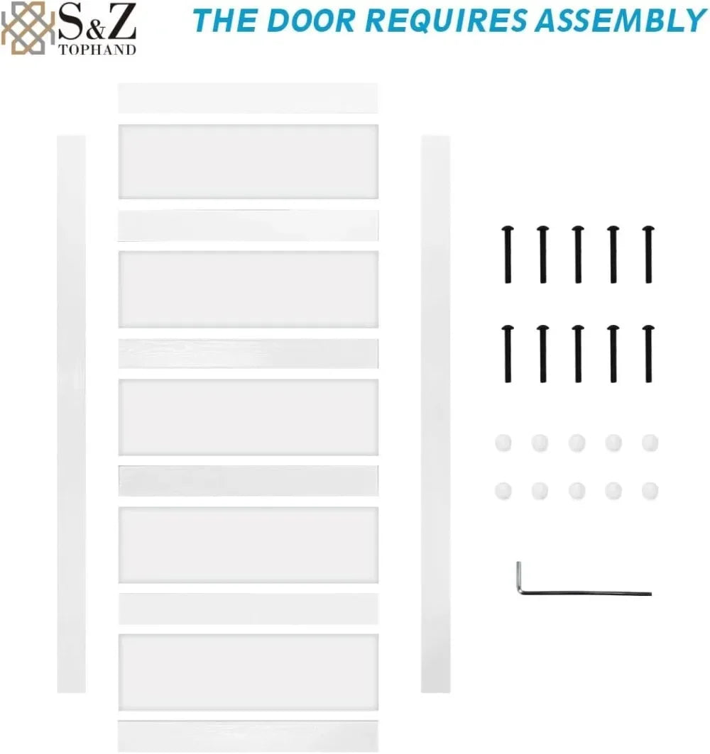 Hot sales36x84 Inch Frosted Glass Sliding Barn Door with Hardware Kit, Waterproof PVC Surface, Easy DIY Assembly