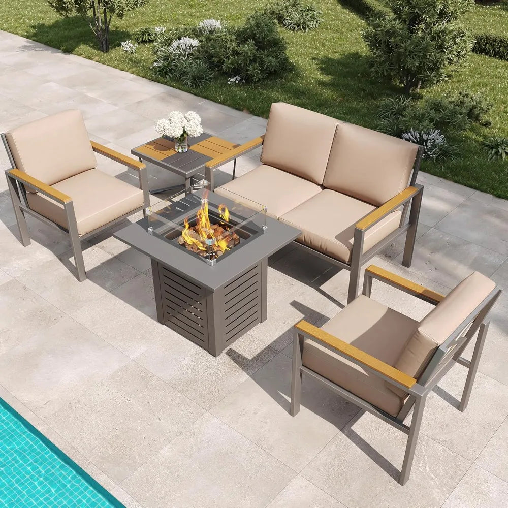 HUANZHUANG Outdoor Patio Set With Premium Fire Pit Table