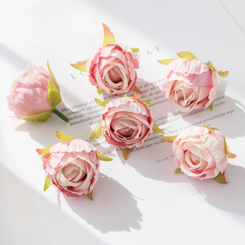 Cheap Silk Tea Buds Roses Head Wedding Decorative Wreaths Christmas Decorations for Home Diy Gift Fake Plants Artificial Flowers