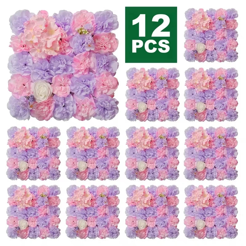 RUEESEECN 12 Pack Faux Roses Wall Panel 3D Backdrop