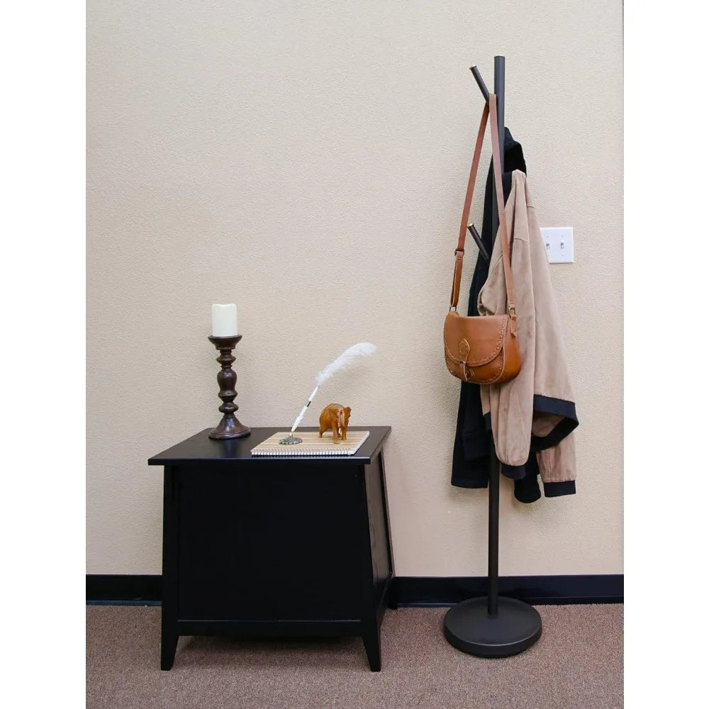 Freestanding Metal Coat Rack With 6 Hooks And Weighted Base