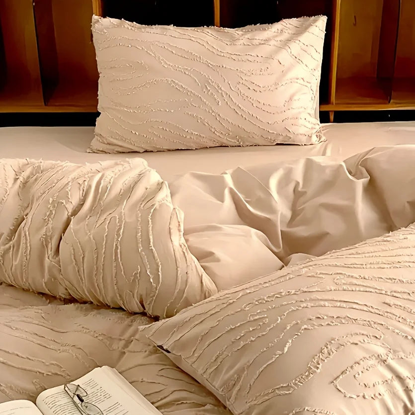3PCS 3D Flower Cutting Duvet Cover Double Pillow Case Set Comfortable Quilt Cover Bedding Set Queen/King Single Couple Bed