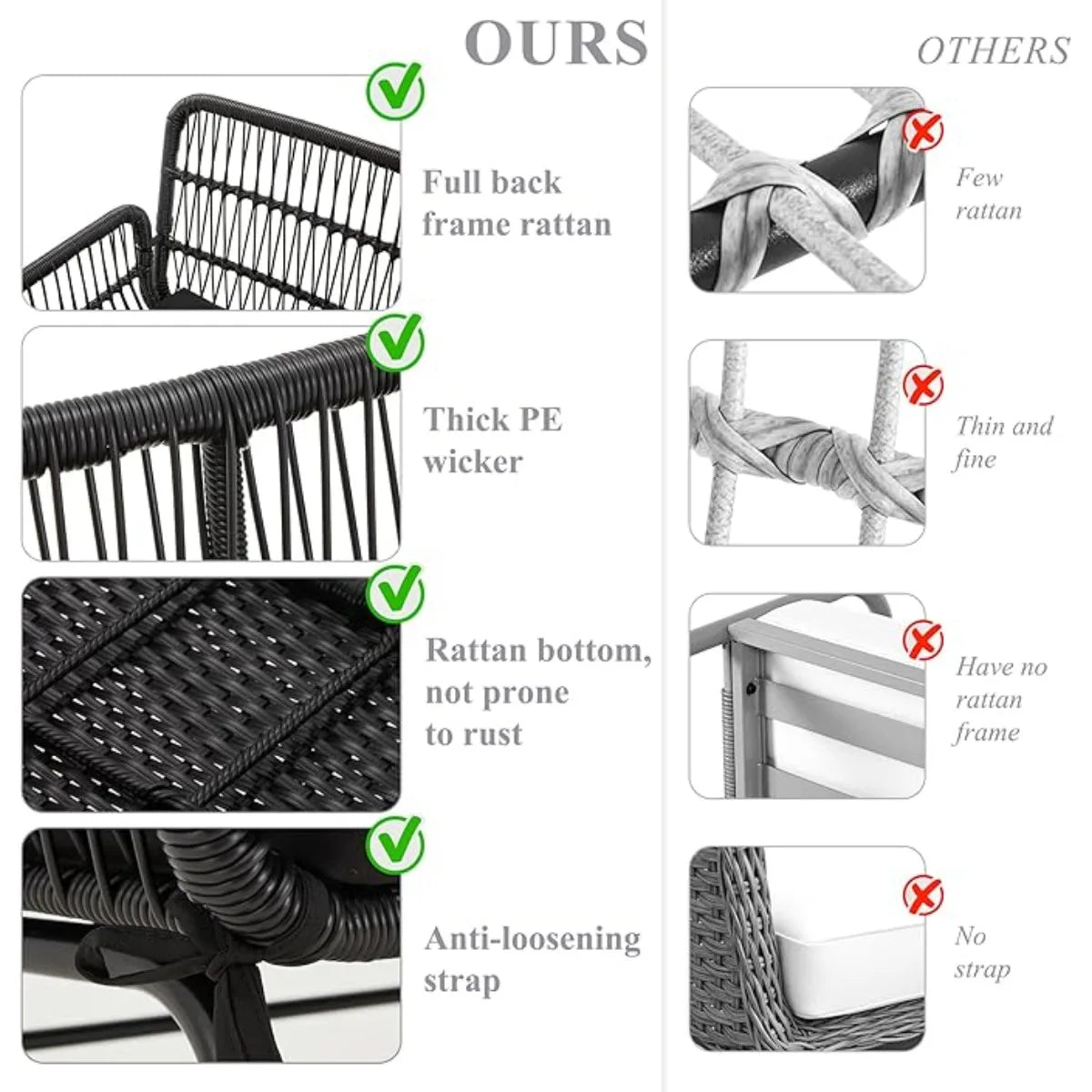 XIUWO Outdoor Patio Furniture Set L-Shaped Rattan Sofa With Table