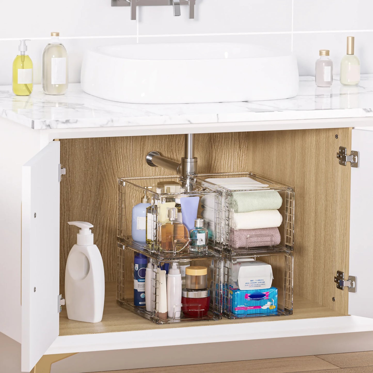 Acrylic Kitchen Cabinets Pantry Undersink Organizers and Storage Large Stackable Storage Drawers Plastic Bins Bathroom Closet