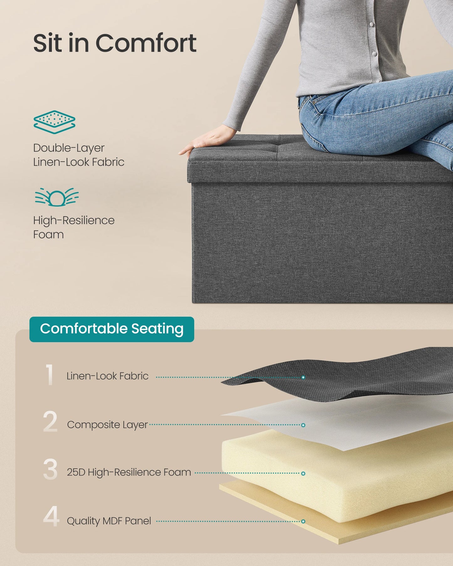 Mazie Collection Folding Storage Ottoman Bench by Songmics