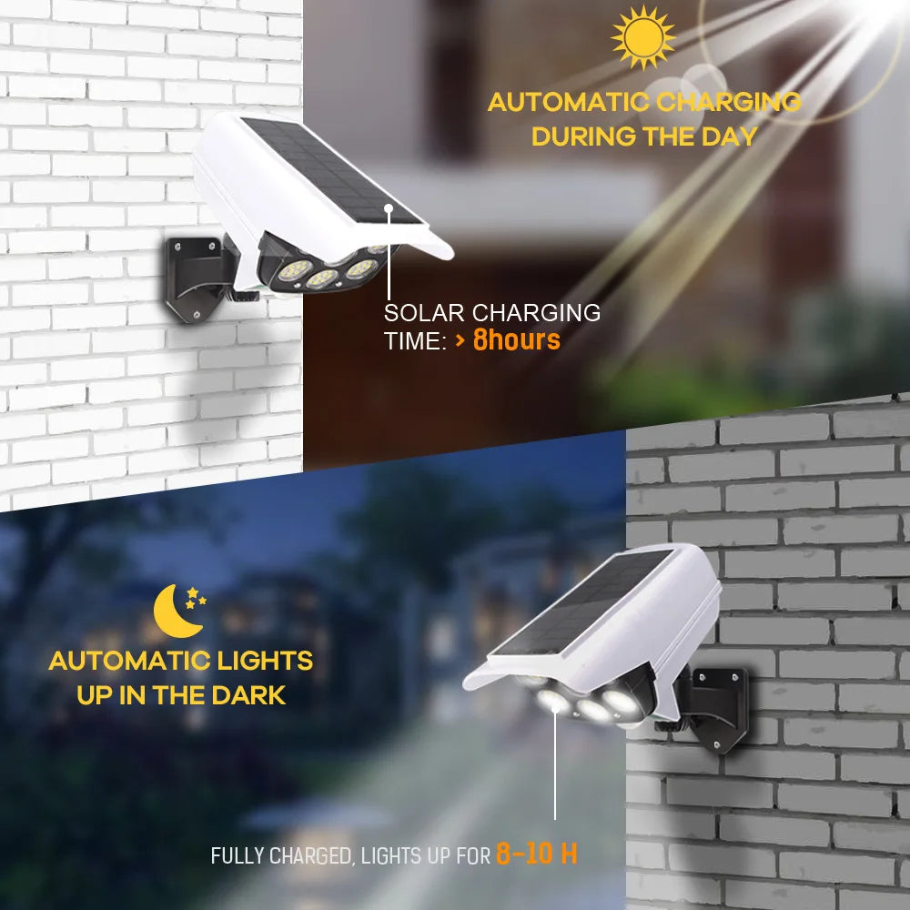 IWPI 77 LED Motion Sensor Solar Flood Light Decoy Camera