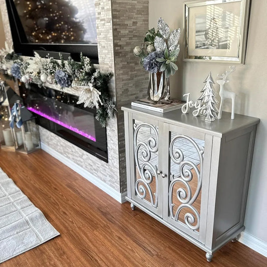Accent Cabinet with Mirror Doors, Storage Cabinet for Corner, Entryway, Living Room