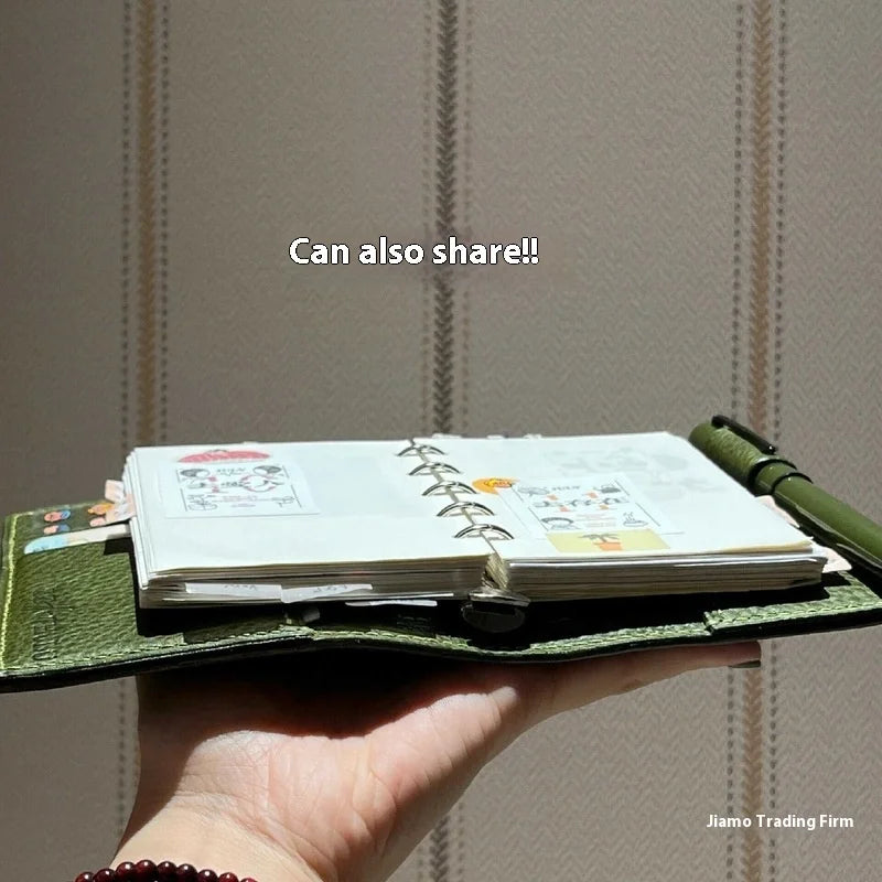 M5 Green Leather Notebook Portable Pocket-Sized with Loose Leaf Pages 60/40 Blank Inner Space Ideal for Girls Back to School