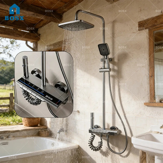 Multifunctional Aluminum Shower Set Household Hot and Cold Water Digital Display Pressurized Shower System Set Bathtub Faucet