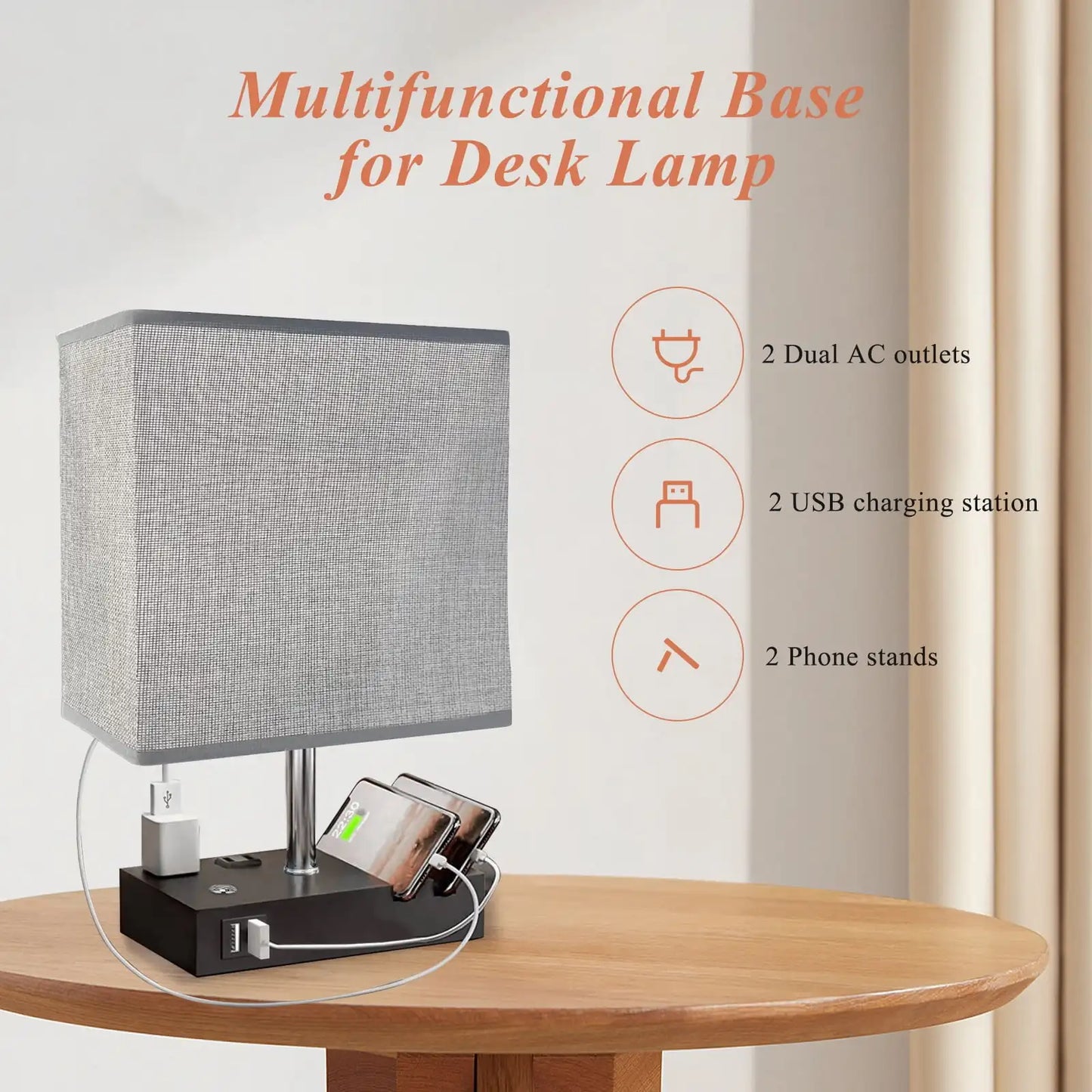 SZRSTH Bedside Table Lamp With Dual USB Ports Dimmable LED