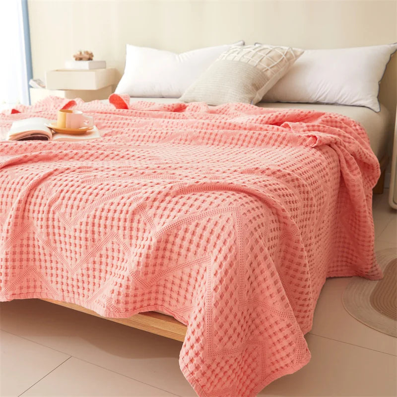 Cotton Throw Blanket,Solid Hollow Comfortable Towel Blankets,Breathable Soft Summer Quilt,Bed Cover For Kid Adult Drop Shipping