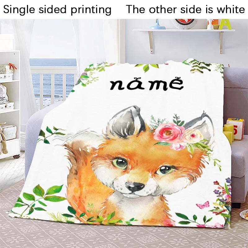 Custom Blanket Custom Name Blanket Baby Girl Boy Kids Cartoon Animal Cute Soft Flannel Throw Blankets Personalized Blanket Gifts