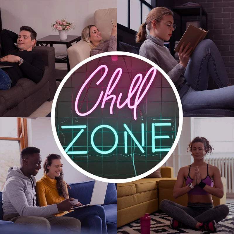 Chill Zone Neon Signs Custom For Lounge Game Room Bar Man Cave Bedroom Wall Art Decor 5/12V USB Powered Dimming Led Neon Sign