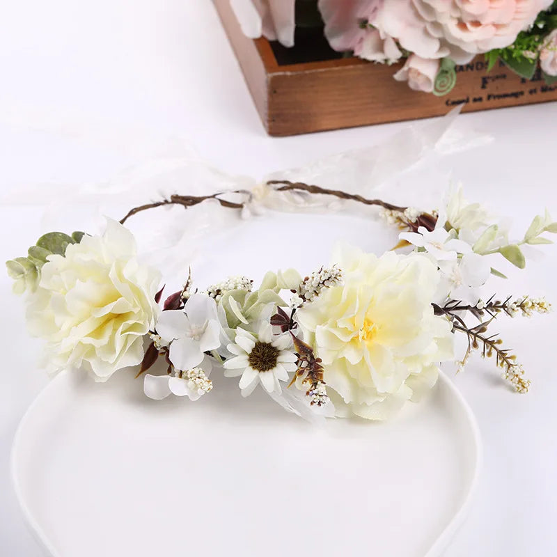 Women's Wedding Flower Wreath Crown Festival Headband Female Hair Accessories Headdress for Girls Garland Wedding Sweet Headwear