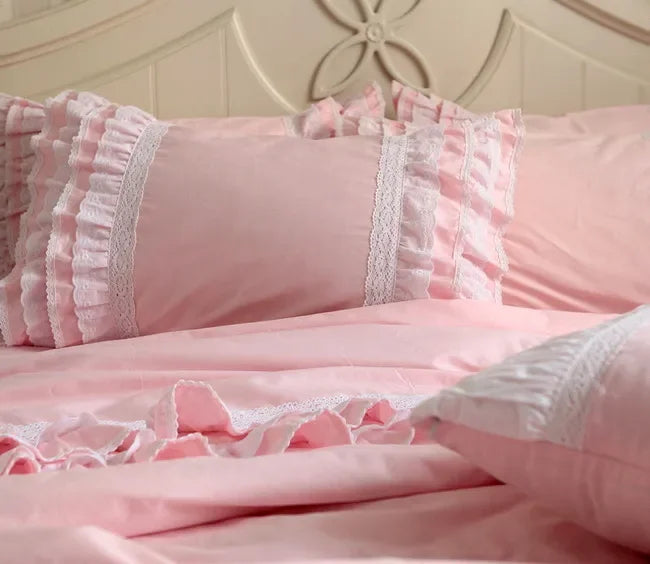 Julliette Dream Princess Ruffle Lace Pillow Case Pure Cotton Bedding