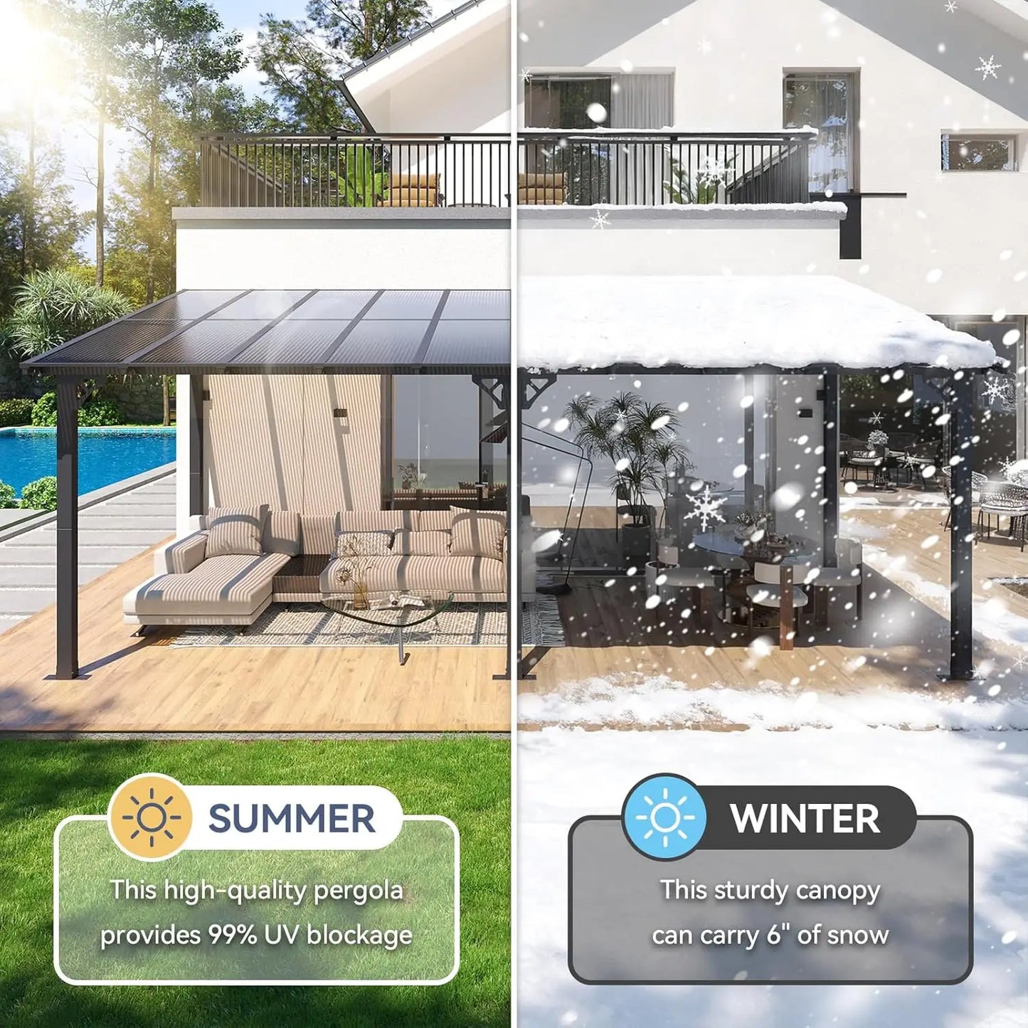 Lean to Gazebo, Hardtop Metal Gazebo Pergola with Polycarbonate Roof, Large Wall Mounted Heavy Duty Awnings,, Custom