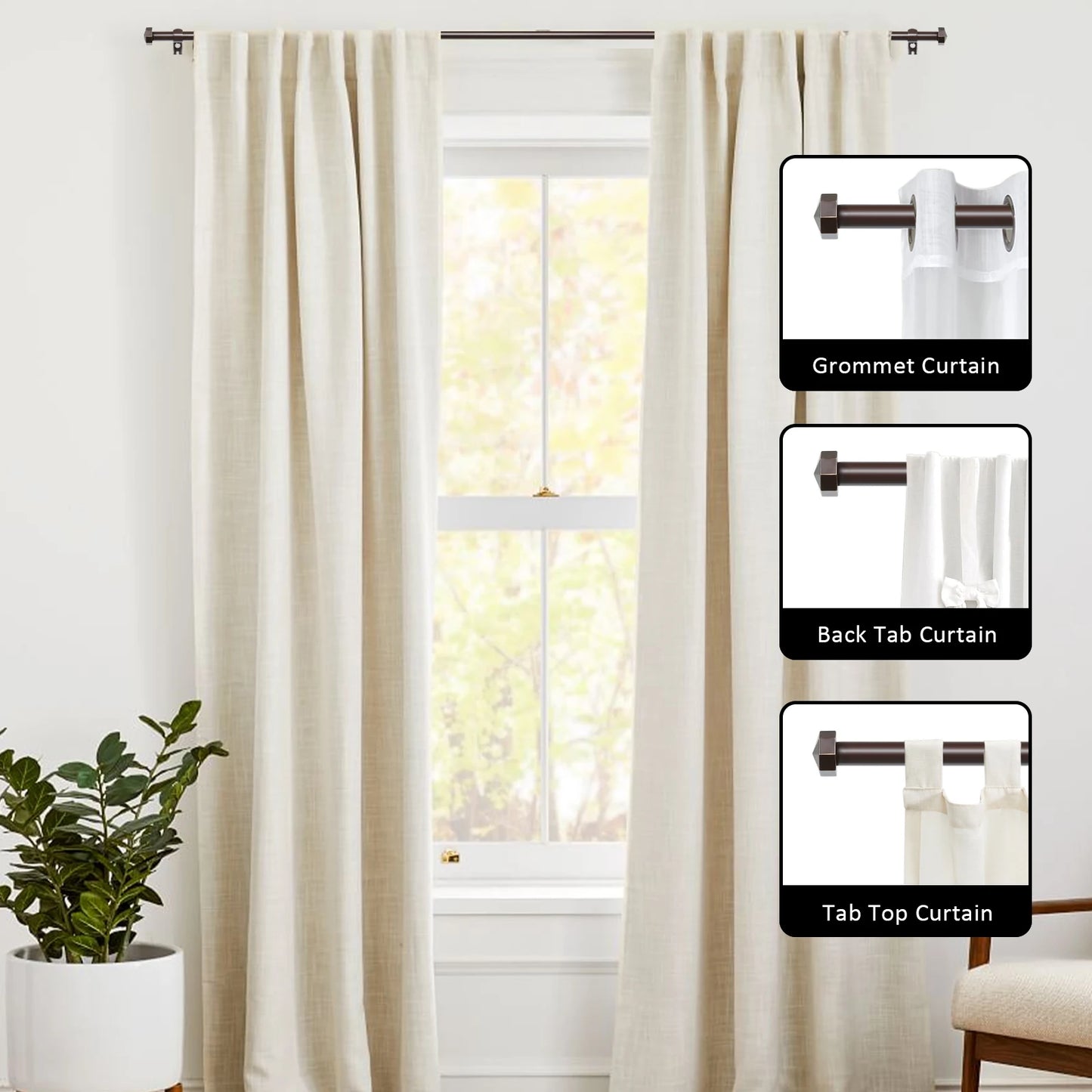 Two Pack Five Eighth Telescopic Curtain Rod Set Finials