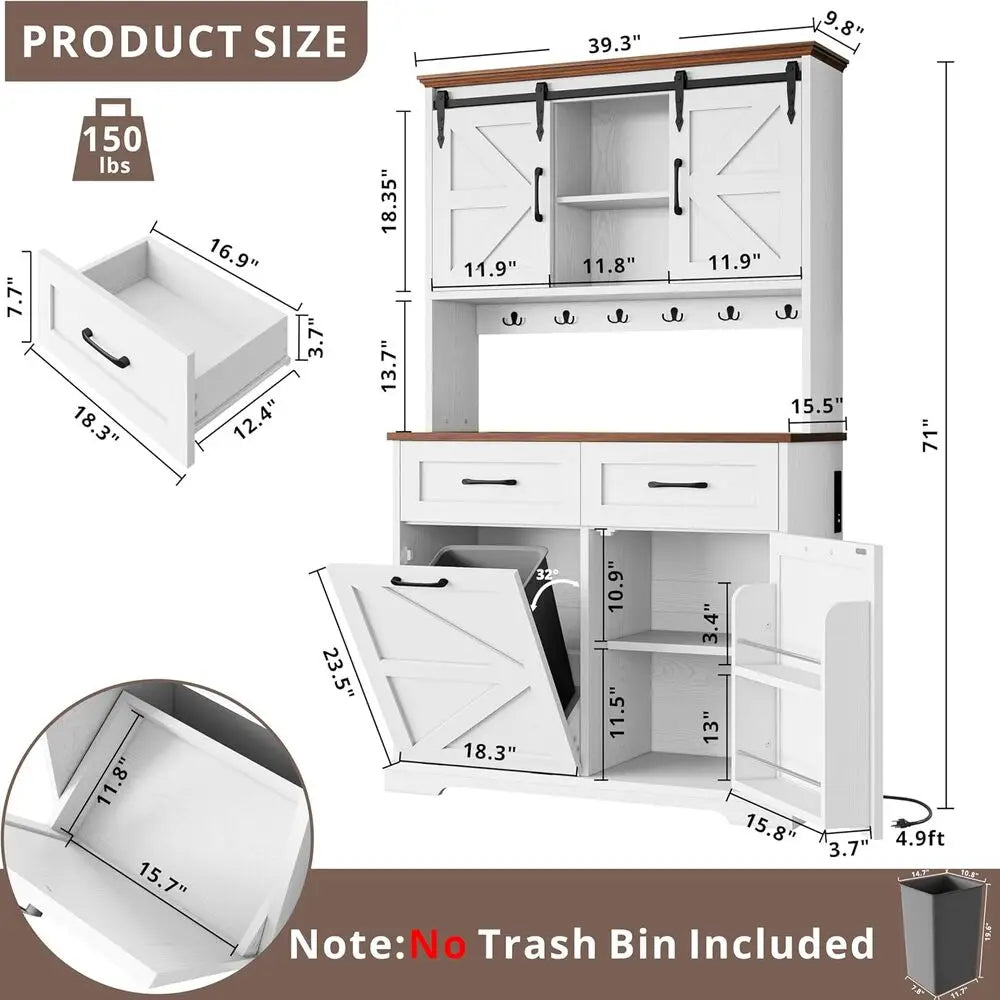 Ironck Farmhouse Kitchen Pantry Cabinet Microwave Stand