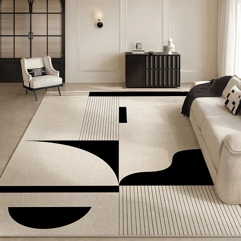 Black White Geometric Living Room Decorative Carpet Modern Minimalist Bedroom Carpets Line Art Study Room Rug Easy To Care Rugs