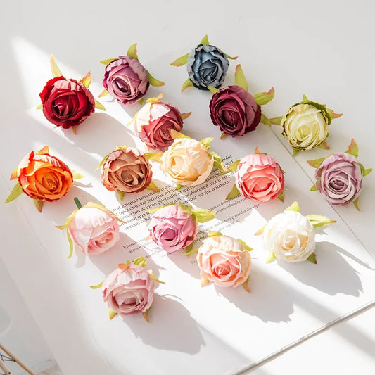 Cheap Silk Tea Buds Roses Head Wedding Decorative Wreaths Christmas Decorations for Home Diy Gift Fake Plants Artificial Flowers