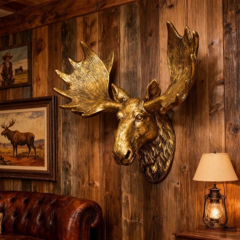 Resin Simulated Deer Head Sculptures Ornament Wall Hanging Retro Creative Sculptures Luxury Background Wall Decoration Art Decor