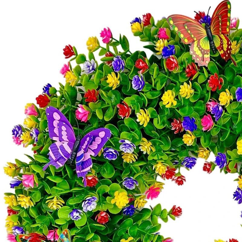 Artificial Flower Garland Eucalyptus Butterfly Wreath Summer Spring Decoration Door Living Room Home Decor Garden Patio Wall