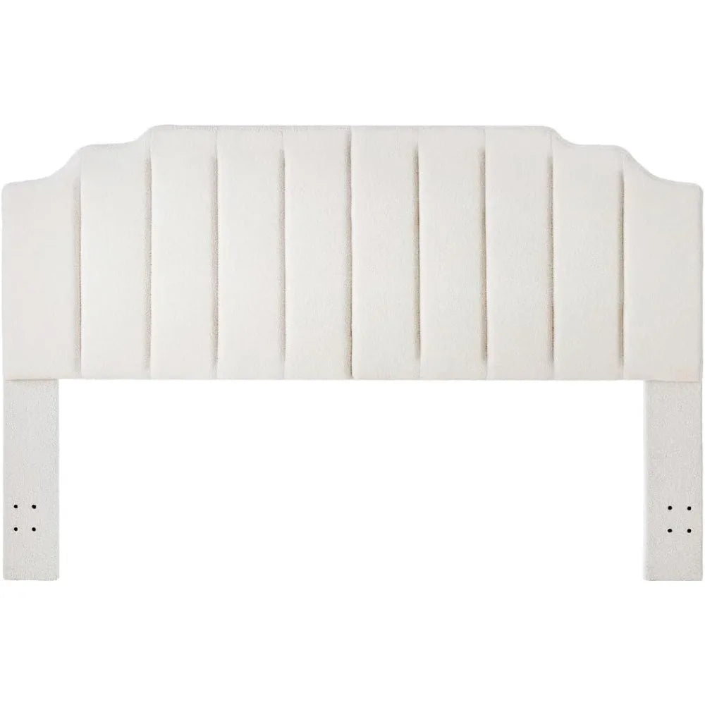 White Teddy Fabric Tufted King Upholstered Headboard, Modern Vertical Channel Design California King Headboard with Stepped Sil