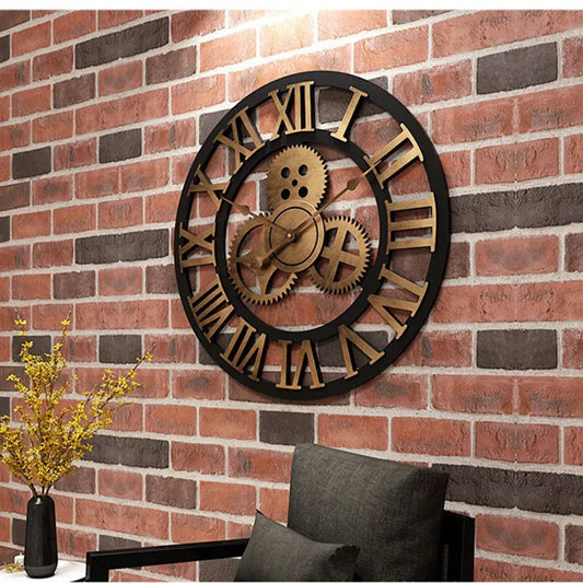 Retro Industrial Style Wall Clock European Wood Home Wall Watch Decorative For Living Room Office Bar Wall Art Decor Horologe