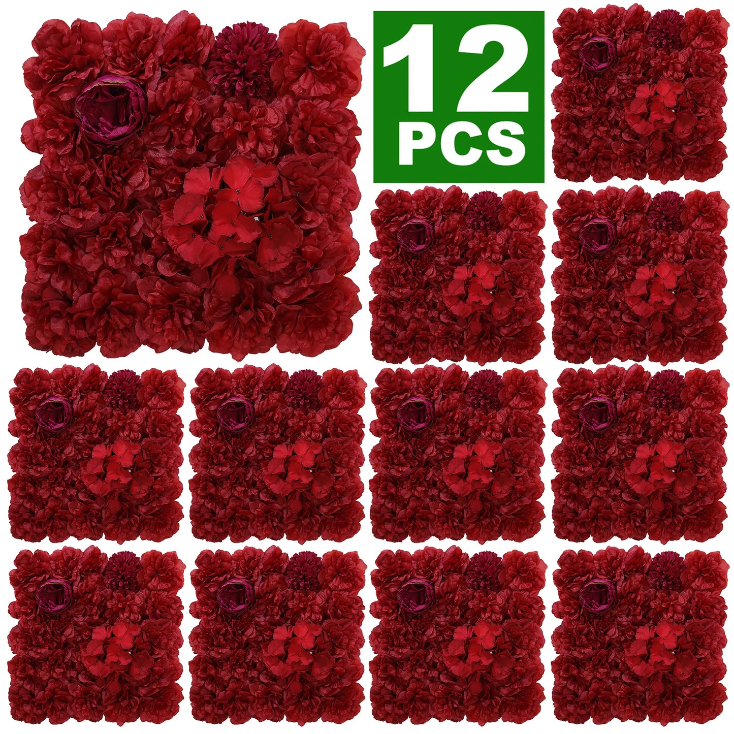 RUEESEECN 12 Pack Faux Roses Wall Panel 3D Backdrop