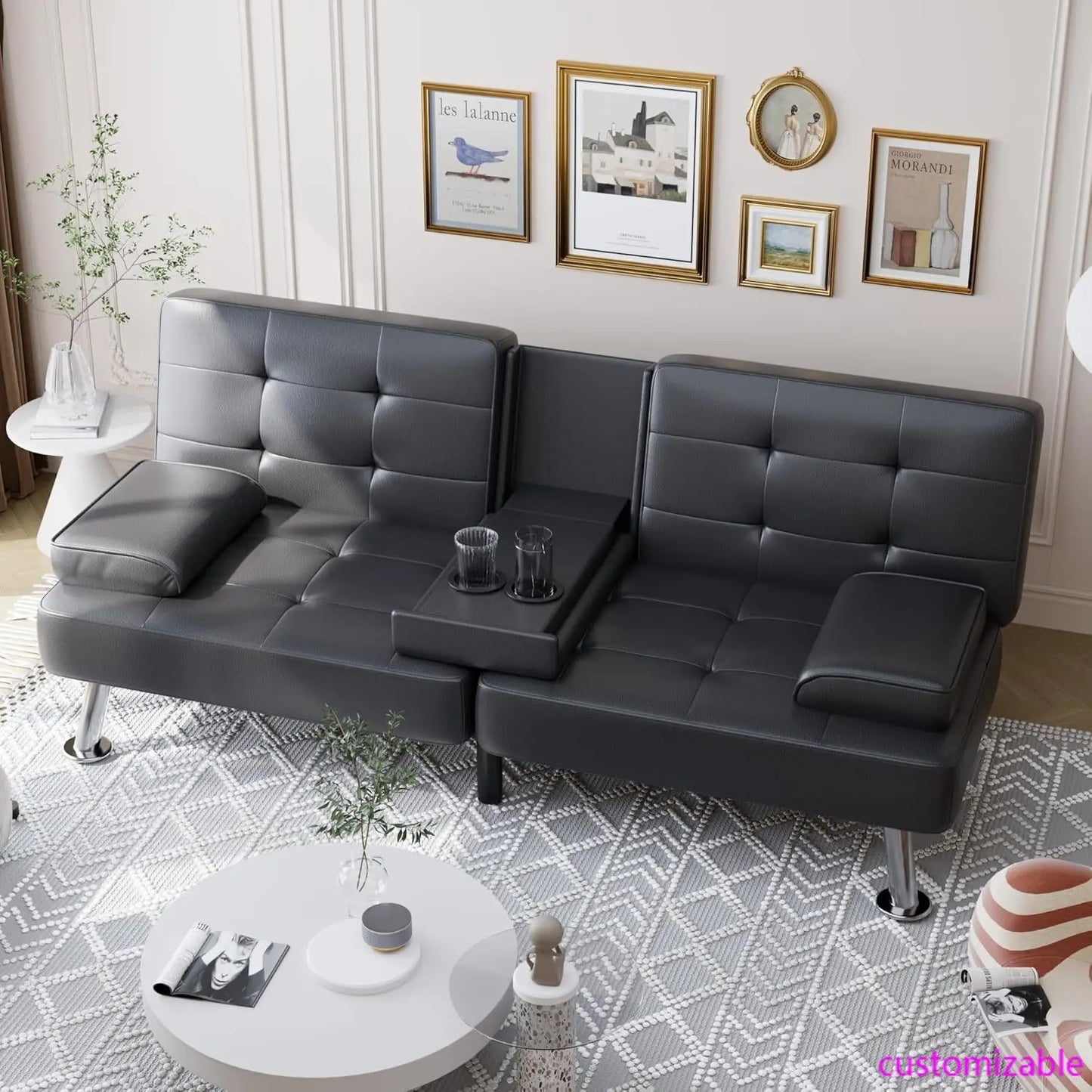 XMSJ Convertible Folding Futon Sofa Bed Sleeper Couch Faux Leather