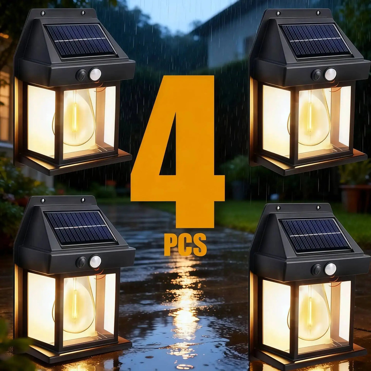 1-4Pcs Solar-Powered Waterproof Outdoor Wall Light with 3 Modes Motion Sensor Tungsten Filament Garden Yard Decoration LED Lamp