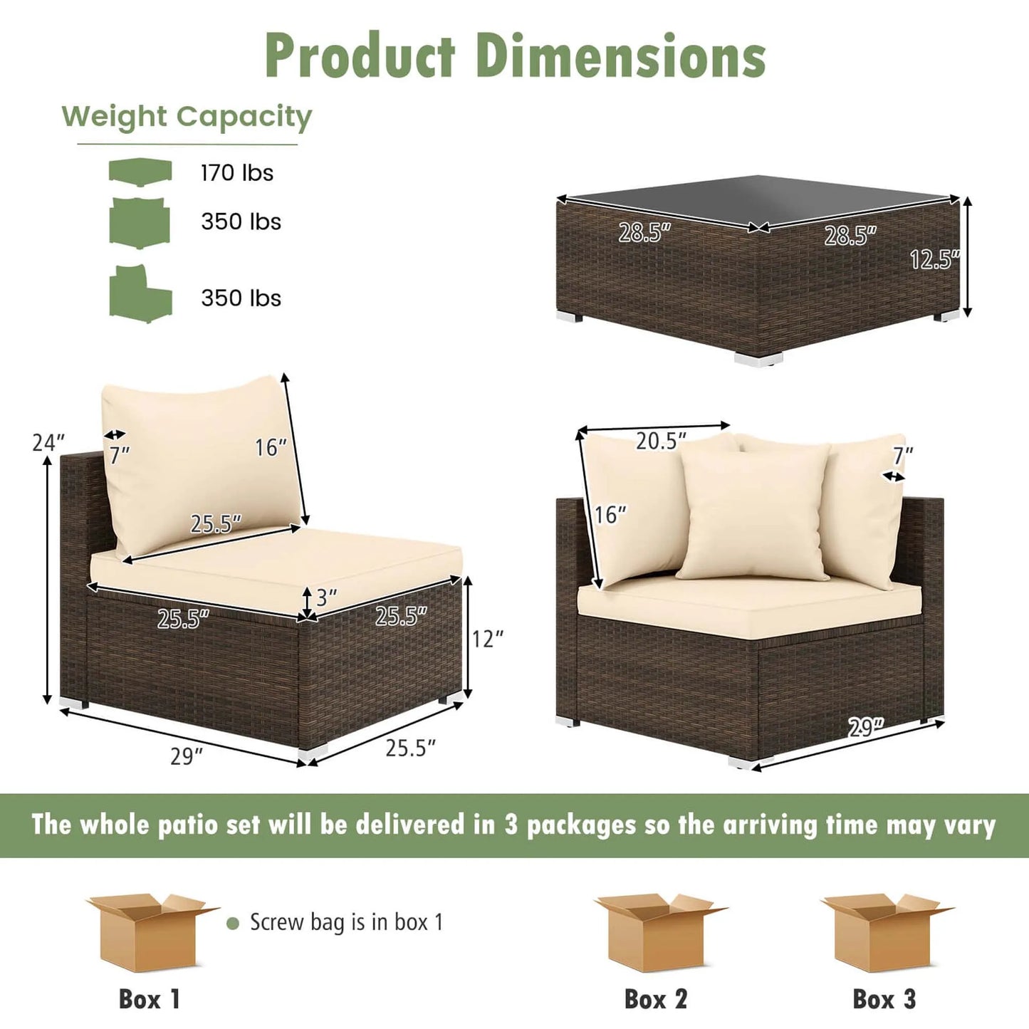 7 Pcs Patio Rattan Furniture Set Cushioned Sectional Sofa