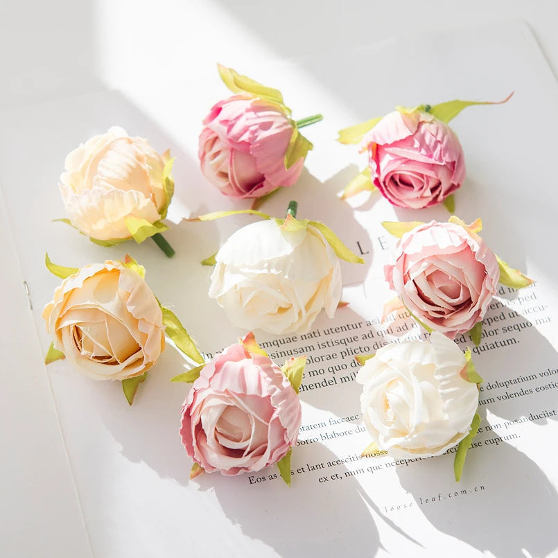 Cheap Silk Tea Buds Roses Head Wedding Decorative Wreaths Christmas Decorations for Home Diy Gift Fake Plants Artificial Flowers