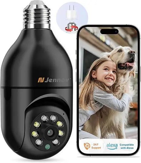 JENNOV 3MP Light Bulb Security Camera 360 Degree Wireless WiFi