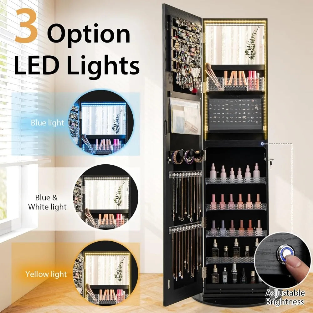 360 Degree Swivel Jewelry Cabinet Armoire With Mirror
