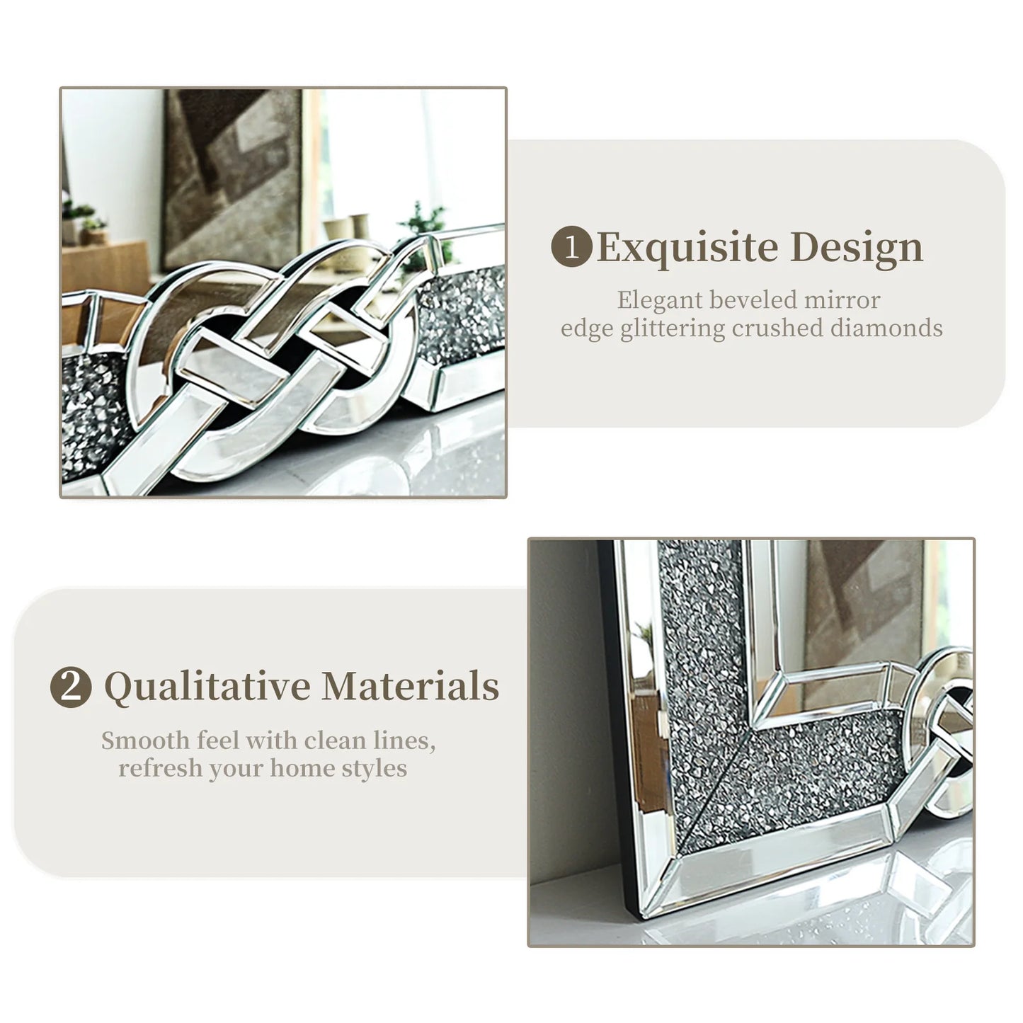 Crystal Crush Diamond Mirror Wall Hang Silver 90 100 120 cm